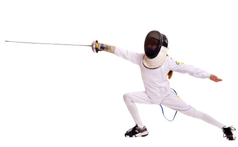 Young fencer in proper lunging position